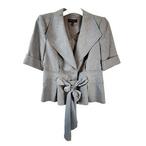 Escada Short Sleeve Belted Jacket Women Bow Waist Size 10 Gray Wool